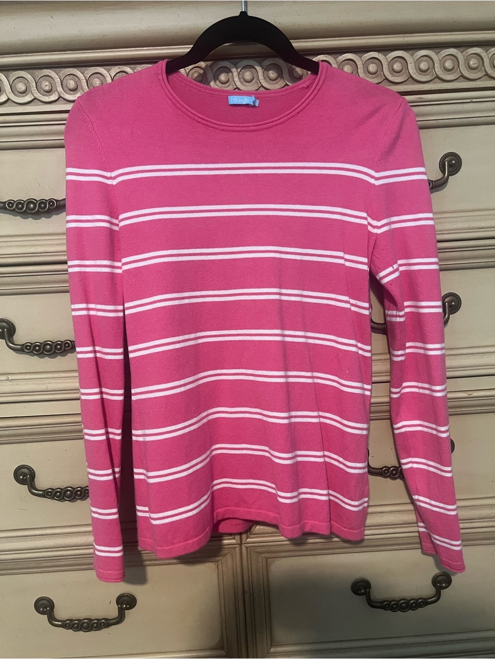 J McLaughlin Pink and White Long Sleeve Poet Sweater Small